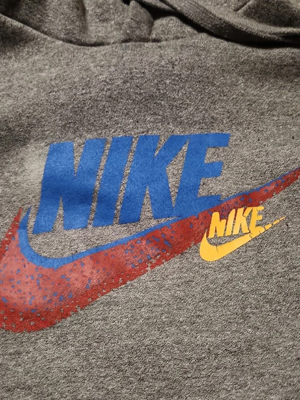 Nike Gray Pullover Hoodie with Blue, Red & Yellow Swoosh